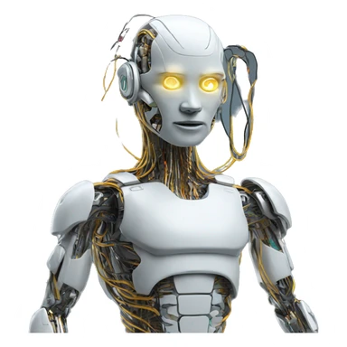 errored cyborg with wires and circuits  sticker