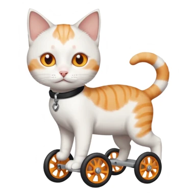 full body small short hair ginger and white cat with orange eyes walking in a wheelchair for cats sticker