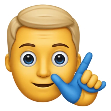 Emoji con una faccia blu giga chad con una mano con un dito che indica il mento sticker