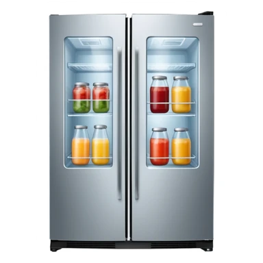 A refrigerator with a transparent front glass divided into three sections sticker