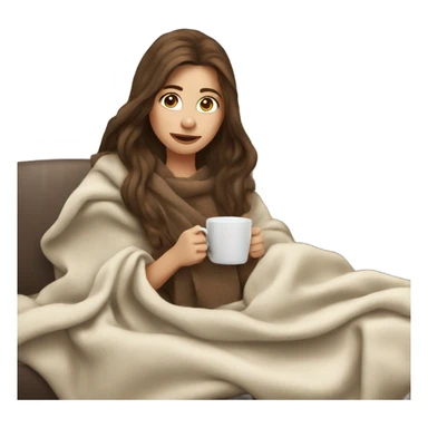 Brown hair Girl drinking coffee, with a cozy blanket sticker