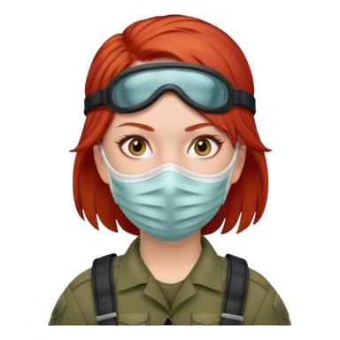 woman soldier with red hair and wearing face mask sticker