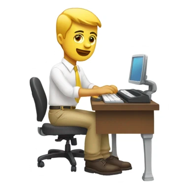 yellow skin man using white keyboard on desk wearing white button down shirt front view sticker