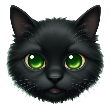 A black fluffy cat with dark green eyes lies sticker