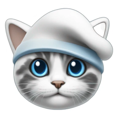 smurf with cat head shape, white hat, kitten head sticker