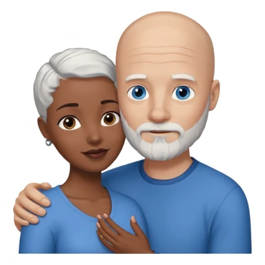 Talk bald white man with a white beard and blue eyes lovingly holding a black woman with brown eyes and grey hair sticker