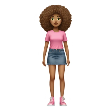 Tan girl with Afro and pink button top and jean skirt full body sticker
