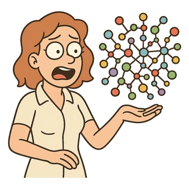 metabolomics network with colorful molecules and connecting lines, bright and flat toon style sticker