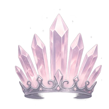 crystal crown in light pink with silver accents, shimmering magical glow, transparent background sticker