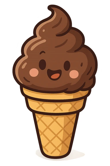 chocolate ice cream cone Marvi style, clear illustration style, focus on the ice cream, appetizing look sticker