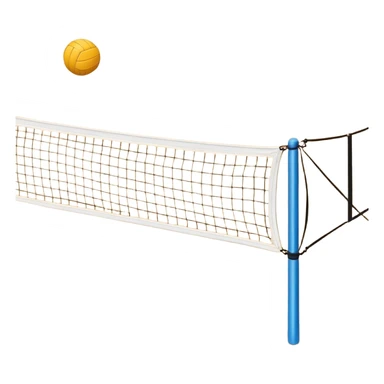 A close-up volleyball net with a ball hovering above it, set against the backdrop of a sandy volleyball court. The scene highlights the tension of an impending play, with the court lines clearly visible and a bright, sunny atmosphere surrounding the action. sticker