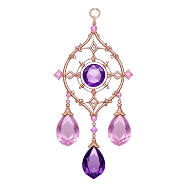 Hanging suncatcher, threads with shiny sparkly amethyst and rose-quartz gemstones,  sticker