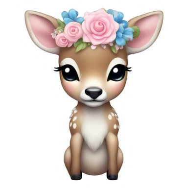 baby deer with closed eyes and flower crown in blue white and pink sticker
