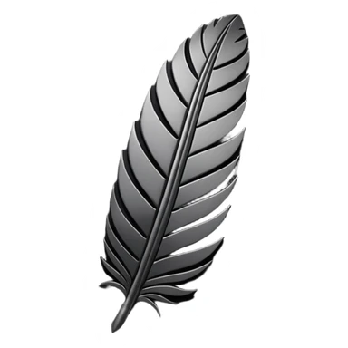 Emoji style, gothic feather made of layered black metal plates, sharp clean silhouette, industrial futuristic design, subtle metal texture, no glow, no neon, flat minimalist emoji, centered, transparent background sticker