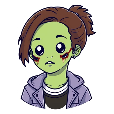 zombie teen girl with brown hair, grunge style, and septum piercing sticker