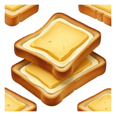 Cinematic warm toasted bread, golden-brown edges, butter melting into the surface, slightly crispy texture, simple and comforting, warm glowing background, inviting and homely. sticker