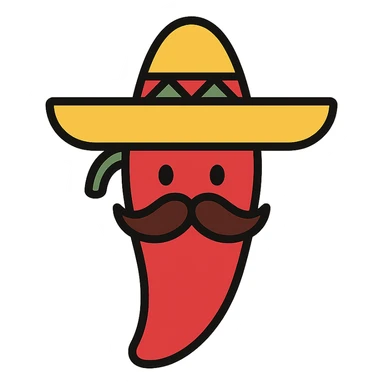 red chile pepper with a sombrero and a Mexican moustache sticker