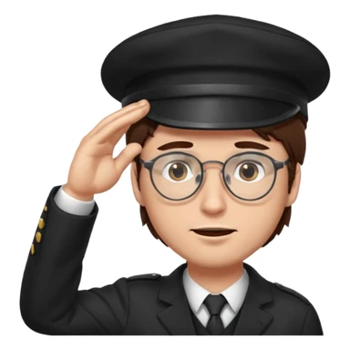 Brown hair man black hat glasses Salute with tear coming out eye sticker