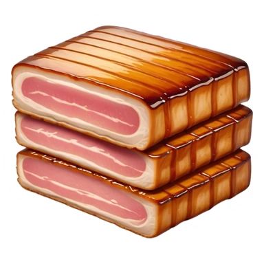 Cinematic tender pork belly, slow-roasted to perfection, crispy caramelized edges, glistening with juices, sliced into thick, rich layers, warm golden tones, luxurious and indulgent. sticker