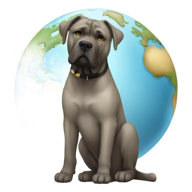 White and gold Cane Corso sitting of a globe of the earth. sticker