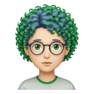 cabelo encaracolado, azul, óculos, olhos verdes, raça branca, penteado topo cabeça sticker