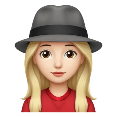 A person with long blond hair, wearing a gray fedora with a black band and a red headband underneath. sticker