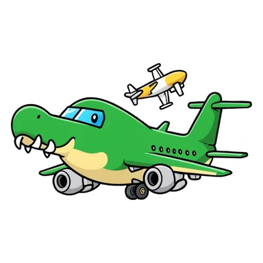 military airplane with a crocodile head throwing bombs sticker