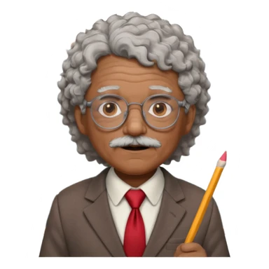 old man teacher, brown skin, curly grey white hai, wearing glasses, brown suit, red tie hold chalk on hand sticker