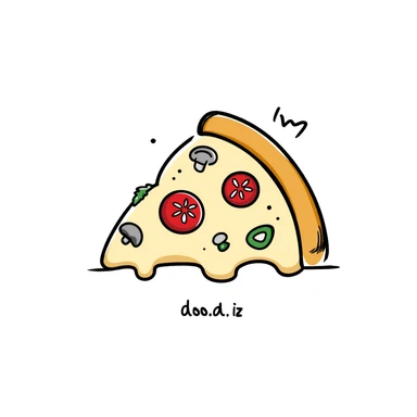 a slice of pizza with toppings in pastel colors dd9fb0, ffc6d3, a3bfc9, c4bee2, f1b091, hand-drawn doodle style sticker