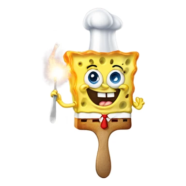 spongebob holding a spoon with sugar in it lighting the spoon on fire  sticker