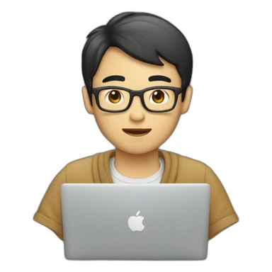 Asian  Guy coding on the macbook sticker