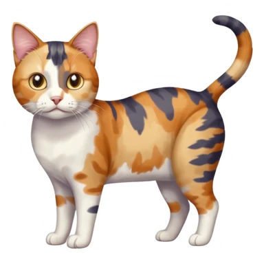 full body anxious looking colourful patchy calico tabby cat with tiny head to large body with fully white front legs sticker