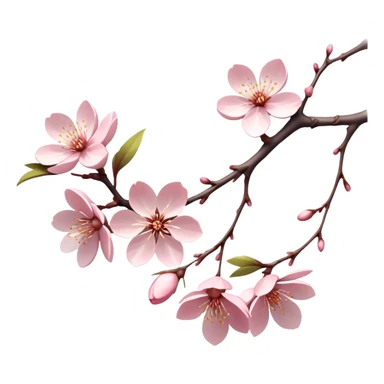 Cinematic Realistic Sakura Flowers on a Branch, depicted as delicate, soft pink blossoms gracefully adorning a slender, gently twisted branch, illuminated by subtle, warm natural light that accentuates their ethereal beauty and transient charm, poetic spring scene sticker