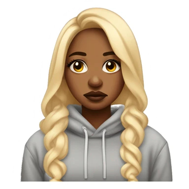 Sad crying, Beautiful black woman with long waste length blonde hair , in a cozy sweatsuit in, girl wearing makeup long lashes thick glossy lips. she is crying, she is sad  sticker