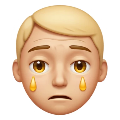 Apple-style emoji illustration of a person, overheated face with sweat drops, expression annoyed, half-closed exhausted eyes, soft 3D emoji style, smooth gradients, rounded shapes, simple expression, centered composition. sticker