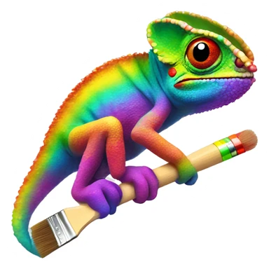 Rainbow Chameleon sits on a brush with paint sticker