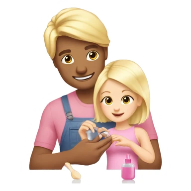 blonde babydaughter gives blonde dad a manicure sticker