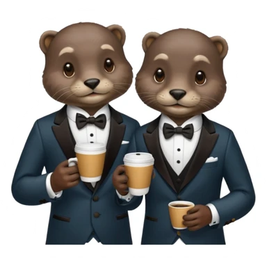 Otters wearing tuxedos while drinking coffee sticker