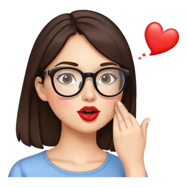 Brunette with glasses sending kiss sticker