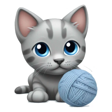 blue eyes grey kitten loves knit ball sticker