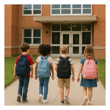 children with backpacks walking to school sticker