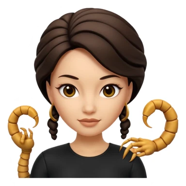 Scorpio zodiac signA 3D cartoon woman with a scorpion-shaped hairstyle, confident expression, smooth skin tone, Memoji-style. sticker