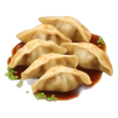 Gyoza with sauce in a plate ,the angle is from between up and down at the same time  sticker