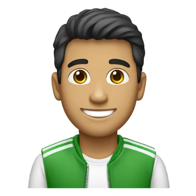 Un señor latino joven, con sonrisa y ropa verde y blanca sticker