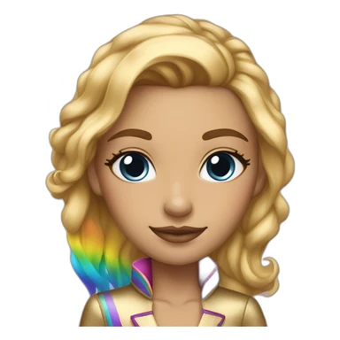 Posh-girl-with-golden-suit-and-blue-eyes-and-rainbow-unicorn-hair sticker