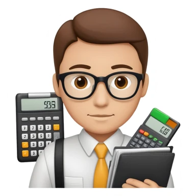 accountant with calculator and ledger sticker