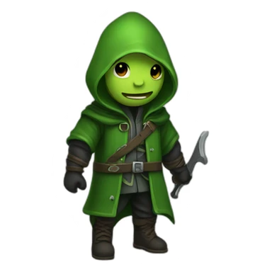 Green hooded assassin waving sticker
