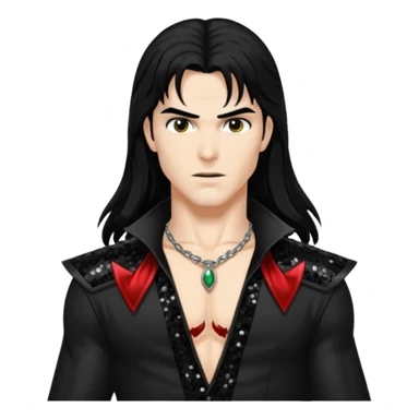 Adam Van Helsing from Vampirella with long black hair, black sequin outfit sticker