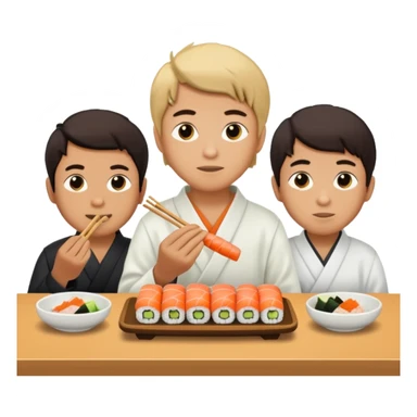 3 boys eating sushi at a place called sano sticker