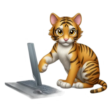 tiger maincoon cat playing with a computer mouse sticker